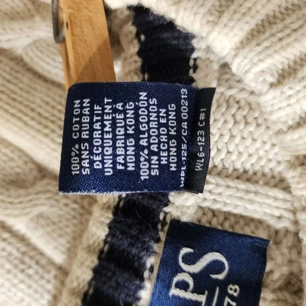 Chaps Beige Cable Knit Cotton Crewneck Men's Sweater Size XL
